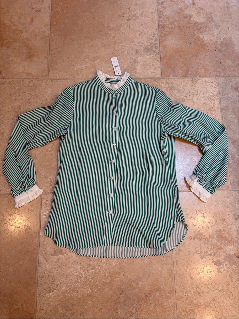 J Crew women’s green and white striped blouse